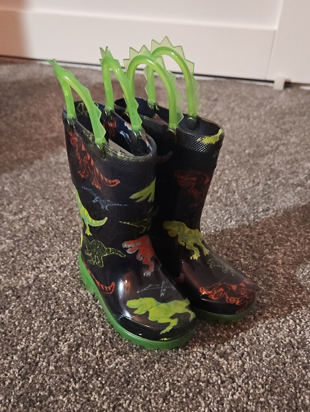Western Chief Kids Dinosaur Rain Boots - Black, Green, Orange